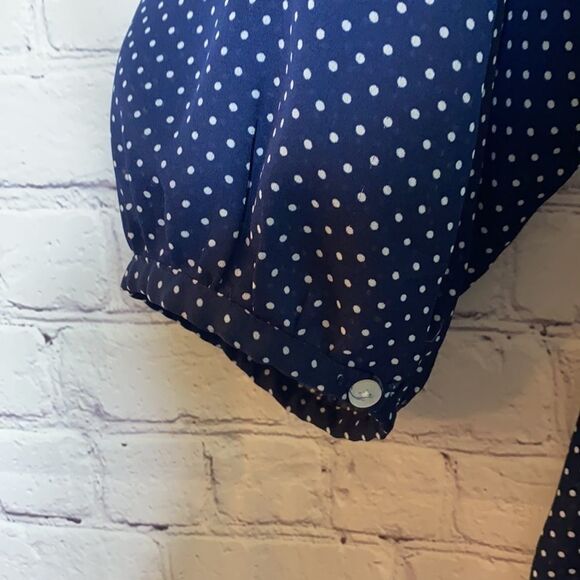 Chaps chiffon Off Shoulder Polka Dot Key Hole Blouse Top Navy 2X - Picture 7 of 9